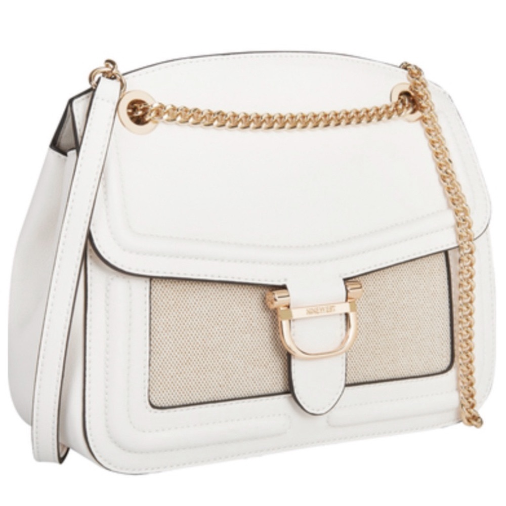 🆕 Nine West White Cream Gold Metal Crossbody Purse
